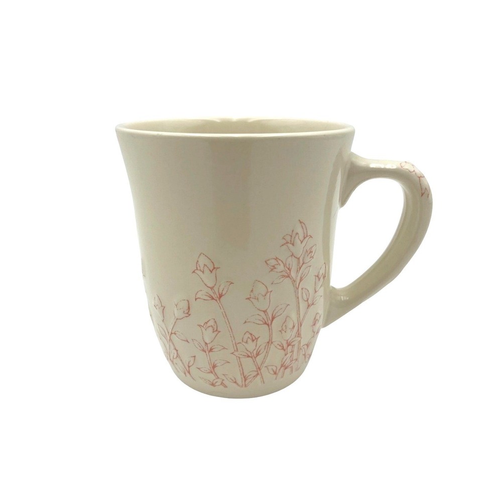 Longaberger Horizon of Hope Cream Pink Embossed Floral‎ Ceramic Coffee Tea Mug